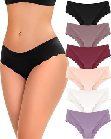 FINETOO 6 pack Seamless Underwear for Women Sexy Low Rise Hipster Wave Edge No Show Bikini Panties Womens Cheeky S-XL - Image 1