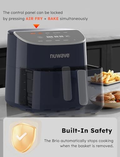 Nuwave Brio Plus 8 Qt Air Fryer, PFAS Free, New & Improved, Digital Touch Screen, Cool White Display, 50°F~400°F in Precise 5°, 5 Cook Functions, 100 Presets & 50 Memory, 3 Wattages 700, 1500, 1800 - Image 3