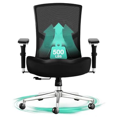 Big and Tall Office Chair 500lbs, Ergonomic Oversize Mesh Desk Chair, Heavy Duty High Back Computer Chair with Wide Thick Seat Cushion, Adjustable Lumbar Support, 4D Armrests - Image 1