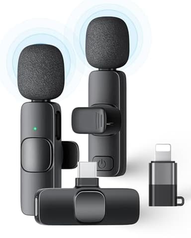 2 Pack Wireless Lavalier Microphone for iPhone iPad and Android Phone, Lapel Mic Plug and Play Wireless Mic Noise Reduction Mini Microphone for Video Recording Interview Podcast Vlog YouTube Tiktok - Image 1