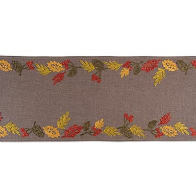DII Fall Table Décor Embroidered Tabletop for Thanksgiving Dining, Table Runner, 14x108, Shimmering Leaves - Image 4