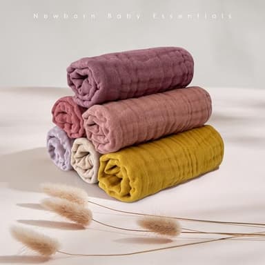 MOON PARK Baby Washcloths, 12 Pack - 12x12 Inches, Small Burp Cloths and Baby Wipes - 100% Cotton Muslin Ultra Soft for Newborn, Infant and Toddlers - Brown, Honey and Bean Paste Series - Image 2