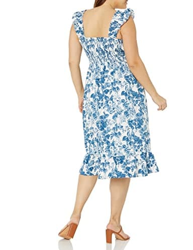 The Drop Women's Kimi Ruffled Shoulder Smocked Midi Dress, Blue Floral, XS - Image 5
