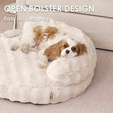 EHEYCIGA Small Dog Bed and Cat Couch for Puppy and Kitten - Fluffy Faux Rabbit Fur Pet Sofa with Washable Removable Cover, Waterproof and Non-Slip, 23 Inch Cream - Image 3