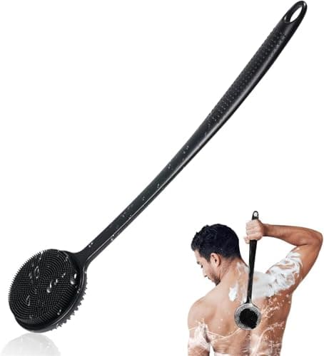 VWMYQ Silicone Back Scrubber for Shower, 17in Lengthen Long Handle Body Brush, Double Sided Shower Brush for Shower Exfoliating and Massage Can Produce Rich Foam, Long Handle Back Scrubber for Men. - Image 1