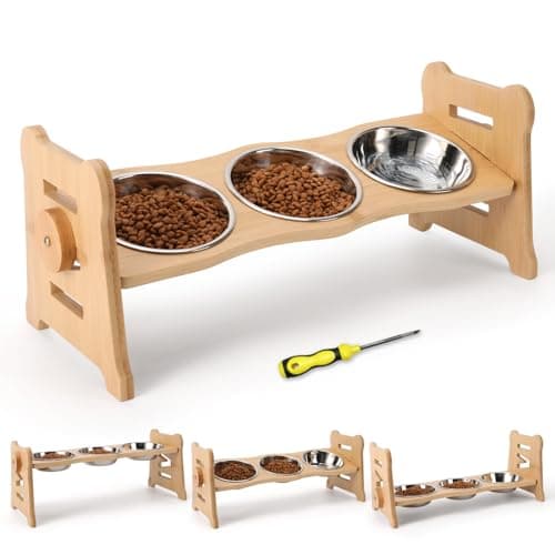 Elevated Cat Bowls15° Tilted Stainless Steel Elevated with Bamboo Stand - 3 Pots Raised Cat Bowls for Indoor Cats and Small for Indoor Cats with Anti-Overflow Design (Light Yellow) - Image 1