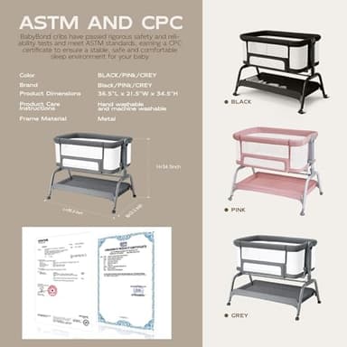 BabyBond Baby Bassinet, 3 in 1 Bassinet Bedside Sleeper with Washable Soft Mattress and Sheet, 6 Height Adjustable Bedside Crib, 4-Sided Mesh Bedside Bassinet for Baby - Image 8