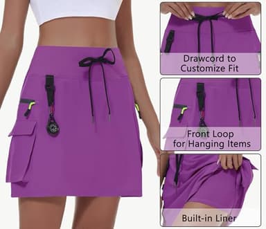 MIVEI Women's Hiking Cargo Skort Skirt High Waisted Golf Dressy Casual with Zipper Pockets Workout Sport Quick Dry Skirts Dark Purple - Image 3