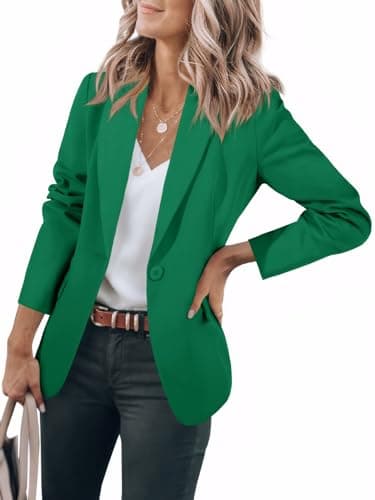 Cicy Bell Womens Casual Blazers Open Front Long Sleeve Work Office Suit Jackets Blazer Deep Green - Image 1
