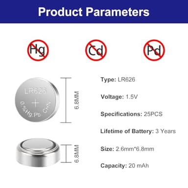 kunying AG4 LR626 Battery 25 Pack, Long-Lasting LR626/L626 /SR626 /377 /SR626SW Batteries Coin Cells for Watches Calculators Toys - Image 3