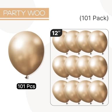 PartyWoo Chrome Gold Balloons 101 pcs 12 Inch Metallic Gold Latex Balloons for Graduation Baby Shower Gender Reveal Christmas Wedding New Year Anniversaries Birthday Party Decorations Gold-G127 - Image 6