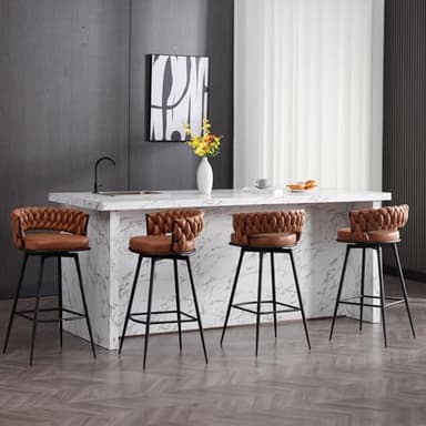 BFZ 26inch Bar Stools Set of 4, Counter Height Bar Stools, 180° Swivel Suede Fabric Stool Chairs with Woven Back and Footrest for Kitchen Island, Cafe, Pub, Bar Counter - Image 6