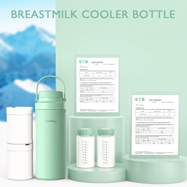 YunBaby 22oz Portable Breast Milk Cooler, Game-changer with 360° Total Cooling Gel Ice Pack for 30 Hours, Baby Travel Breastfeeding Essential Chiller with 2pcs Bottles for Breastmilk Storage(Green) - Image 9