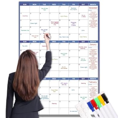 Large Dry Erase Calendar for Wall - Undated Wall Calendar Dry Erase, 28" x 40" (Vertical), Erasable & Reusable Wall Calendar 3 Month with Round Stickers and Markers for Home, Office, Classroom and Gym Use, Blue - Image 1