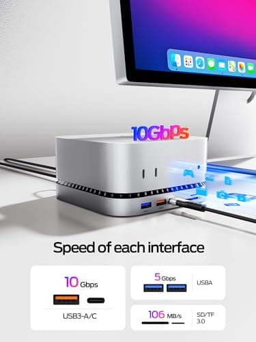 MOVE SPEED Mac mini M4 Dock with 2TB NVMe SSD, 10 in 1 Aluminum Stand Hub, 10Gbps USB-C/A, 4K60Hz HDMI, SD/TF Reader, Space-Saving Vertical Design - Image 2