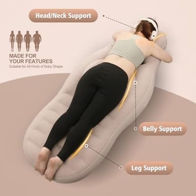 Toggloo Inflatable Full Body Pregnancy Pillow, Full Body Maternity Airbed with Belly Hole for Comfort – Best Prone Sleeping Support for Pregnant Women, Includes Electric Air Pump, Gray - Image 4