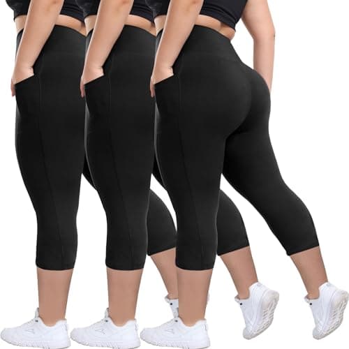 HLTPRO 3 Pack Plus Size Capri Leggings with Pockets for Women - High Waisted Soft Workout Tummy Control Yoga Pants XX-Large - Image 1