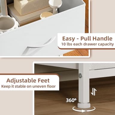 Somdot White Nightstand, Small Dresser for Bedroom with 2 Drawers, Bedside Table Night Stand End Table with Fabric Bins for Bedroom Kids Closet Dorm Guest Room, White Leather - Image 7