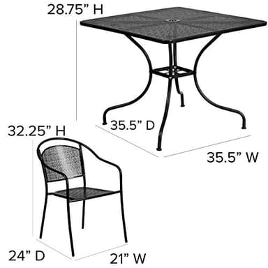 Flash Furniture Oia 5-Piece Commercial Grade Steel Patio Table and Chairs Set, Outdoor Dining Set with Square Table and 4 Round Back Chairs, Black - Image 3