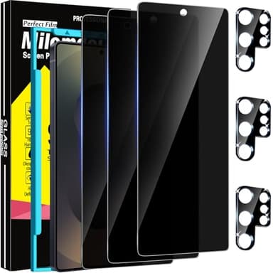Milomdoi 3 Pack Privacy Screen Protector for Samsung Galaxy S25 Ultra Tempered Glass with 3 Pack Camera Lens Protector, Ultra 9H Accessories [Support Fingerprint Unlock] Black - Image 1