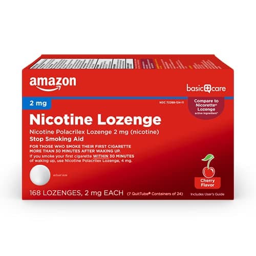 Amazon Basic Care Nicotine Polacrilex Lozenge 2 mg, Cherry Flavor, Stop Smoking Aid, 168 Count - Image 1