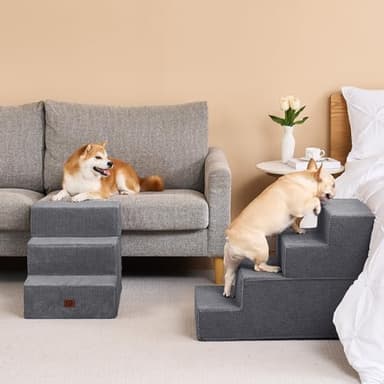 EHEYCIGA Dog Stairs for Bed 20" H, 4-Step Extra Wide Dog Steps for High Bed, Pet Steps for Small Dogs and Cats, Non-Slip Balanced Pet Ramp Indoor, Grey - Image 5