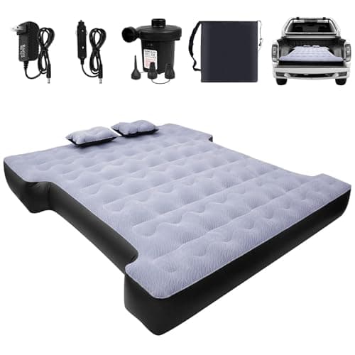 sanheshun Car Air Mattress, Camping Pickup Truck Air Mattress, 5.5-5.8FT Pickup Truck with Electric Pump and Two Pillows - Flocking and PVC, Sleeper Bed for Home, Outdoor and Travel - Image 1