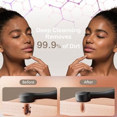Facial Cleansing Brush Silicone Face Scrubber Waterproof Rechargeable Exfoliator Massage Device for Men & Women, Deep Pore Cleansing, Exfoliating, Removing Blackhead Electric Face Scrub Brush (Black) - Image 2