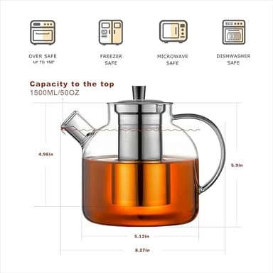 1500ml(50oz) Glass Teapot with Removable Infuser, Ehugos Stovetop Safe Large Tea Pot, Blooming and Loose Leaf Hand Crafted Kettle for Women and Adult with Stainless Infuser - Image 6