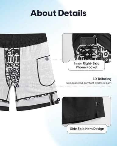 maamgic Mens Swim Trunks with Compression Liner Bathing Suit 7 inch Swim Shorts Swimwear Swimsuit Quick Dry Zipper Pockets Black Floral Medium - Image 4