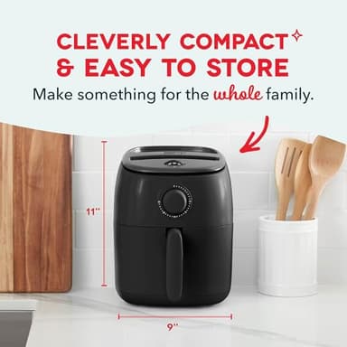 DASH Tasti-Crisp™ Electric Air Fryer Oven, 2.6 Qt., Black – Compact Air Fryer for Healthier Food in Minutes, Ideal for Small Spaces - Auto Shut Off, Analog, 1000-Watt - Image 2