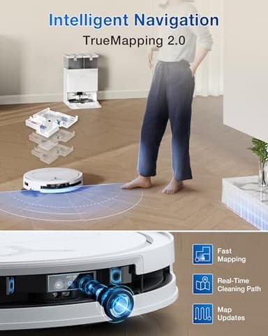 ECOVACS DEEBOT T50 PRO Omni Robot Vacuum and Mop, 3.19” Ultra-Slim, 15,000Pa Suction, ZeroTangle 2.0, TruEdge Edge Cleaning, AIVI 3D Obstacle Avoidance, Auto Mop Wash & Dry, Self-Emptying,White - Image 8