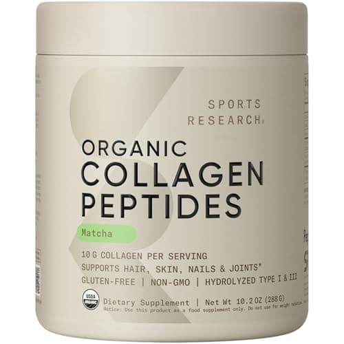 Sports Research Premium Collagen Peptides Powder and Organic Matcha Green Tea - Collagen Powder Protein Supplement with Japanese Matcha and Amino Acids - Gluten Free, Non-GMO, Sugar Free - Image 1