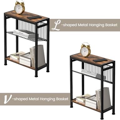 Small Side Table for Small Space, 3-Tier Narrow End Table with Magazine Holder,Slim Nightstand, Skinny Snack Couch Table in Living Room, Bedroom Study and Balcony (Rustic Brown &Black) - Image 7