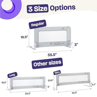 ComfyBumpy 1-Pack Bed Rail for Toddlers 35.5" L x 19.5" H | Toddler Bed Rails for Twin, Full & Toddler Bed Size | Swing Down Bed Rail Guard | Baby Bed Side Rail for Kids | Gray - Image 3