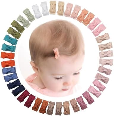 CÉLLOT 40pcs Mini 1.2" Grosgrain Ribbon Snap Clips - Tiny Fine Thin Hair Bows in Pairs for Baby Girls, Toddlers, and Infants - Image 3