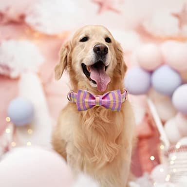 Bobo Rainbow Girl Dog Collar, Pink Plaid Adjustable Dog Bow Collar Girl Pet Collar Bowtie Duarble Dog Collars for Small Medium Large Dog - Image 5