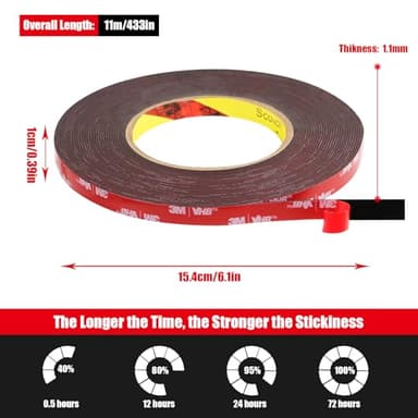 Double Sided Tape Heavy Duty, Waterproof Mounting Foam Tape, 36.5ft Length, 0.4in Width, High Temperature Resistant Adhesive Tape for Car, LED Strip Light, Office Decor, Made of 3M VHB Tape. - Image 7