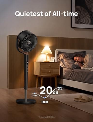 Dreo Fan for Bedroom, 120° Oscillating Standing Fan, Quiet Floor Fan with DC Motor, Pedestal Fan for Room, 9 Speeds, 4 modes, 20dB, 120° Manual Vertical, 37-42" Adjustable Height, 9H Timer, Black - Image 6