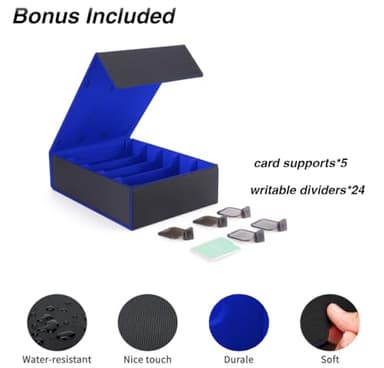 Venssu 5 Row Trading Card Storage Box With Dual-Function Playmat Lids, 3800+ Mtg Deck Box With 24 Colorful Divider Tabs, Compatible with Magic Cards (Black and Blue) - Image 7