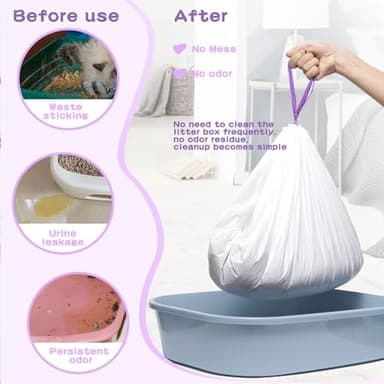 Elzrghs Cat Litter Box Liners Large, 30 Pack Jumbo Drawstring Cat Litter Bags, Extra Thick Litter Pan Liners Heavy Duty 36"x16" - Image 4