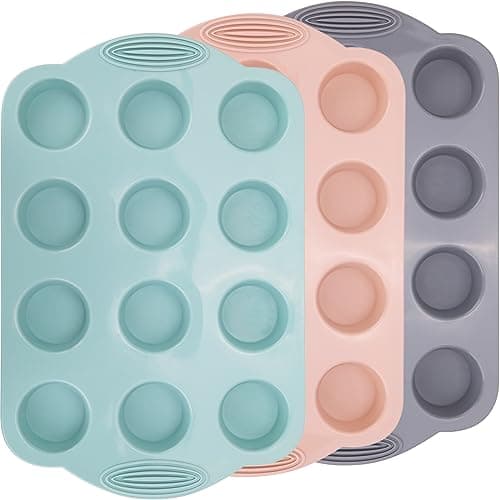 Baocuan 12 Cups Silicone Mini Muffin Pan-3 Pack Nonstick Food Grade & BPA Free Silicone Muffin Pan For Baking cupcake Mini Muffin and More - Image 1