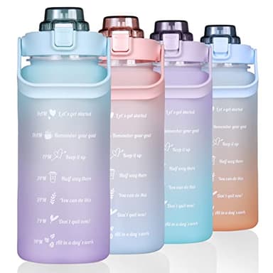 RYI Large Half Gallon 64 OZ Motivational Water Bottle with Straw Time Marker BPA Free for Sport and Fitness Blue Purple - Image 1
