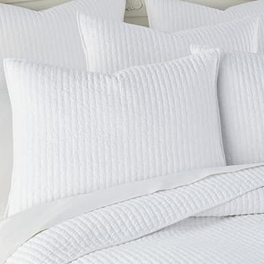 Levtex Home Cross Stitch Reversible King/Cal King Quilt Set (106x92in) and 2 Pillow Shams (36x20in) - Stitch Texture - Bright White - Cotton King Size Quilt Bedding Set - Lightweight Soft Pre-Washed - Image 3
