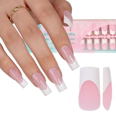 Misssix French Gel Nail Tips, 240Pcs French Tip Press on Nails Long Square Pink, No Need to File Tips Pre-lasting, Fake Nails for Nail Art DIY 15 Sizes - Image 1