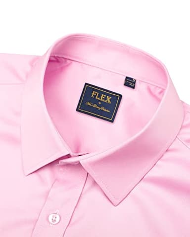 Alimens & Gentle Men's Dress Shirts Long Sleeve Wrinkle-Free Stretch Shirts Solid Formal Button Down Shirt with Pocket Pink - Image 3
