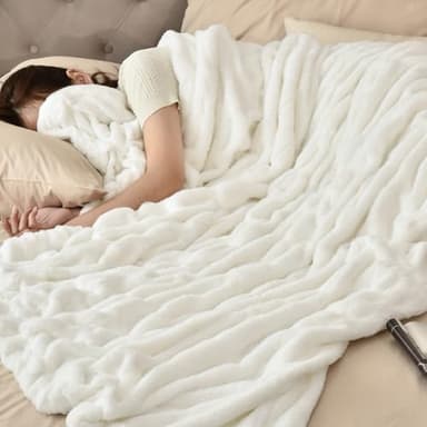 PHF Fluffy Ruched Faux Fur Throw Blanket for Couch,Cozy Plush Soft Luxury Warm for Fall Winter,Reversible Furry Thick Lightweight Blanket for Bed Sofa,Aesthetic Room Decor,50 * 60 Inches,White - Image 5