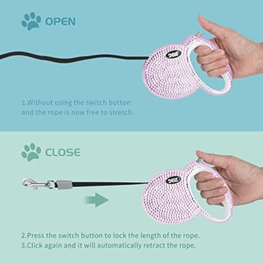 eing Retractable Dog Leash, Pet Walking Leash with Anti-Slip Handle, Strong Nylon Tape, 360°Tangle-Free, Suitable for Small Medium Dog Cat, Gift Waste Bags Dispenser Included,10 ft, Pink - Image 2