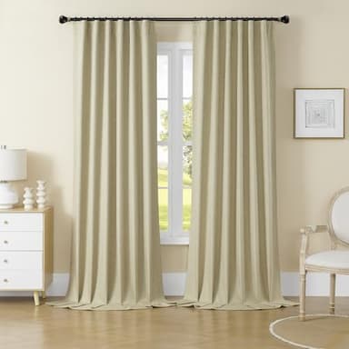DUALIFE Faux Linen Curtains 108 Inches Long for Living Room 2 Panels Set Back Tab Draperies Neutral Earth Tone Blackout Curtains for Large Window Vertical 9 FT Tall 50 By108 Oatmeal Chartreuse - Image 8