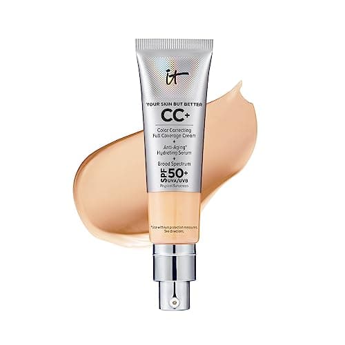 IT Cosmetics CC+ Cream (Light Medium) - Natural Full Coverage Foundation With SPF 50+, Color Corrector & Anti-Aging Hydrating Serum, Hyaluronic Acid + Peptides, Lightweight - 1.08 fl oz - Image 1
